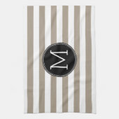 Taupeと白パタストライプのーン黒モノグラム キッチンタオル (縦)