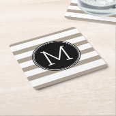 Taupeと白パタストライプのーン黒モノグラム スクエアペーパーコースター (アングル)