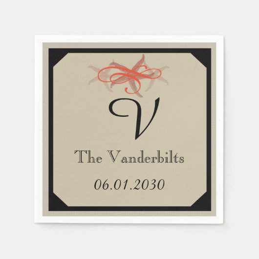 TaupeとTangerine Seaide結婚の スタンダードカクテルナプキン (正面)