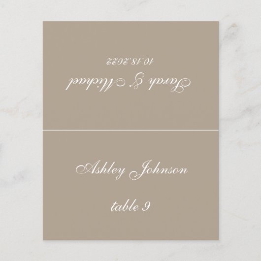 Taupeのシンプル結婚座席表印刷ゲスト名 (正面)