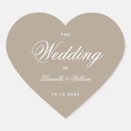 Taupeの結婚ハートシンプル白エレガント文字 ハートシール