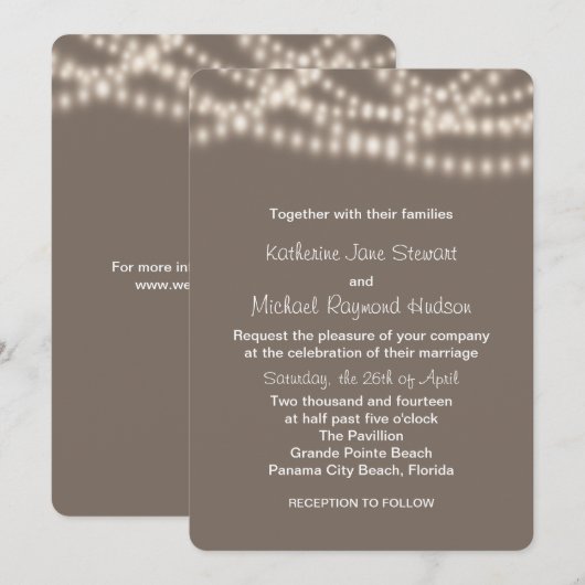 TaupeのString Lights結婚式招待状 招待状 (正面/裏面)