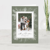 Taupeグリーンボタニカルフレーム写真クリスマス シーズンカード (正面)