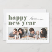 Taupeグリーンレトロタイポグラフィフォトハッピー新年 シーズンカード (正面)