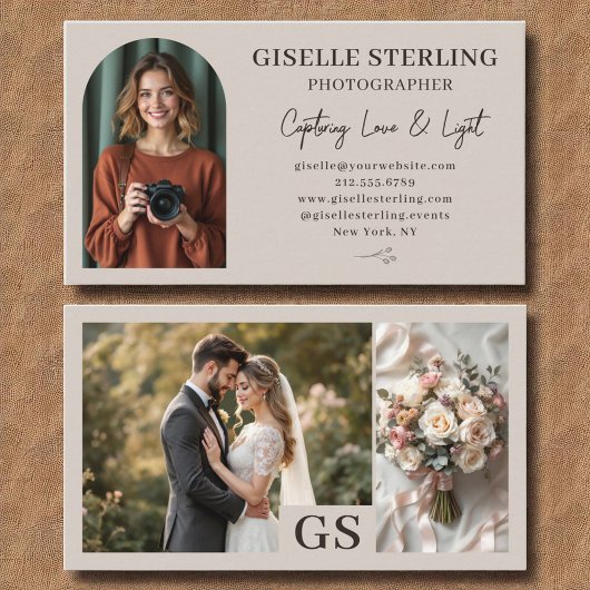 Taupeニュートラルエレガントフォトスクリプトプロフェッショナル 名刺