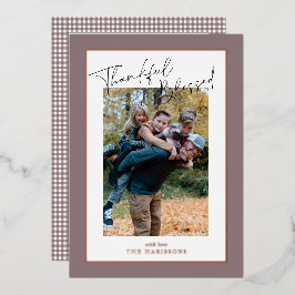 Taupeバラ金ゴールド箔枠Thanksgivingギンガム 箔シーズンカード