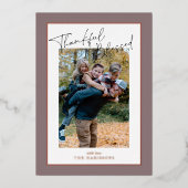 Taupeバラ金ゴールド箔枠Thanksgivingギンガム 箔シーズンカード (正面)