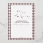 Taupeバラ金ゴールド箔枠Thanksgivingギンガム 箔シーズンカード (裏面)