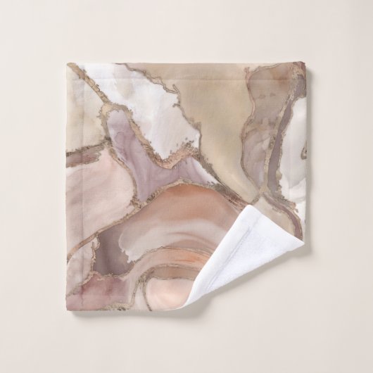 Taupeパレット液体大理石および金ゴールド抽象芸術 バスタオルセット (ウォッシュタオル)