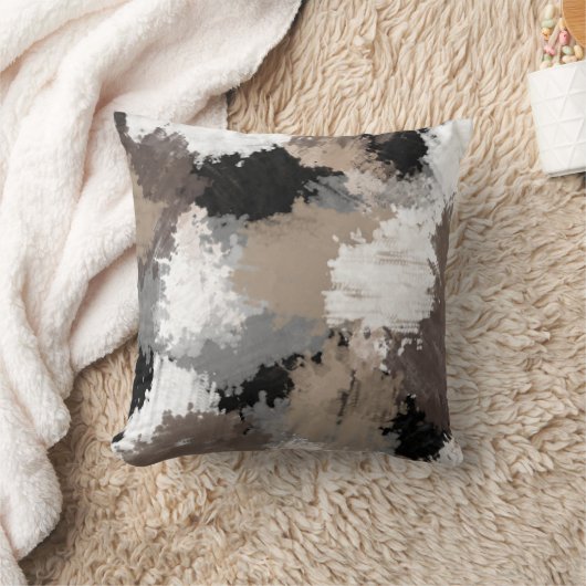 Taupeブラックグレーホワイト抽象芸術ブラシストローク クッション (ブランケット)