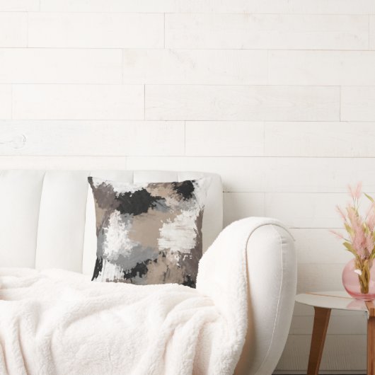 Taupeブラックグレーホワイト抽象芸術ブラシストローク クッション (ソファ)