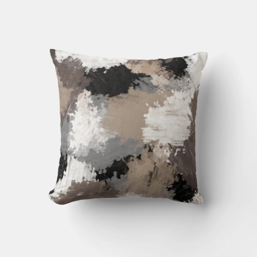 Taupeブラックグレーホワイト抽象芸術ブラシストローク クッション (正面)