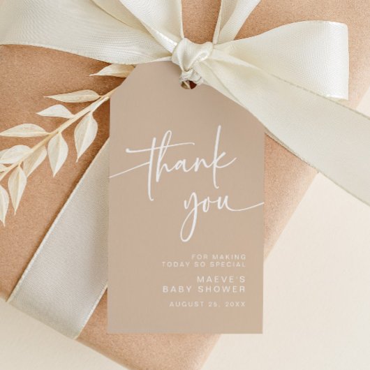 Taupeベビーシャワーメッセージカード感謝していニュートラモダンル ギフトタグ
