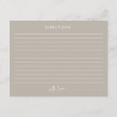 Taupeミニマリストスクリプトブライダルシャワーレシピカード エンクロージャーカード (裏面)