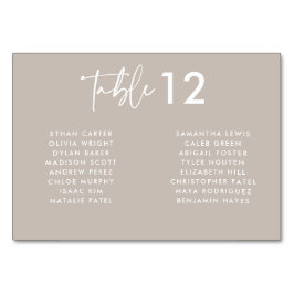 Taupeモダン手書きスクリプト名結婚の数 テーブルナンバー