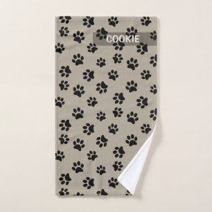 Taupeモダン Cute Paw Print Patternドッグタオル ハンドタオル