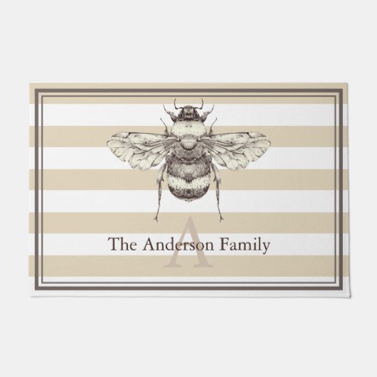 Taupeヴィンテージのまわりにとファミリ名 ドアマット (正面)