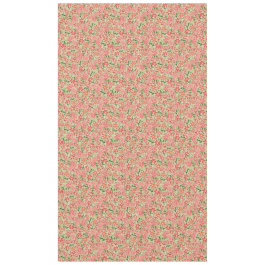 Taupe上のピンク、赤、オレンジの花の花模様のクレマチス テーブルクロス (正面)