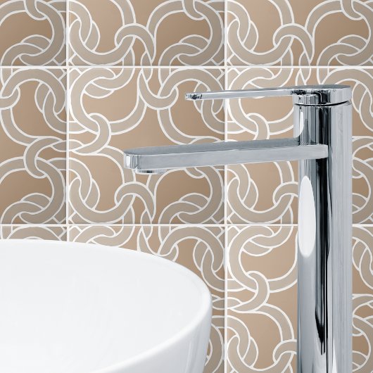 Taupe及び白ケルト結び目模様シームレス模様瓦 タイル