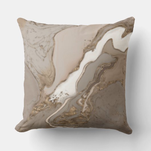 Taupe大理石および金ゴールド抽象芸術装飾用クッション クッション (正面)