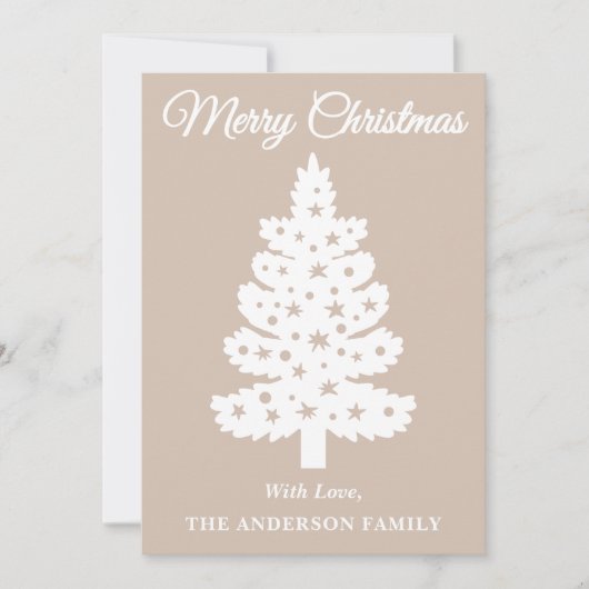 Taupe手書きスクリプトクリスマスツリー シーズンカード (正面)