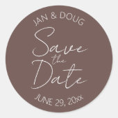 Taupe様式化された結婚式の日付を保存 ラウンドシール (正面)