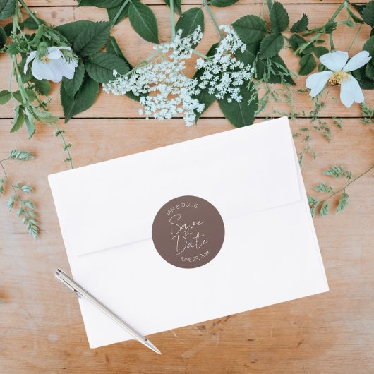 Taupe様式化された結婚式の日付を保存 ラウンドシール