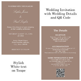 Taupe結婚のQRコードRSVP招待状 招待状