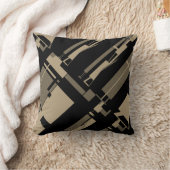 Taupe茶色の斜線が黒の上に不規則な形状 クッション (ブランケット)