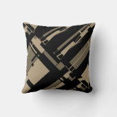 Taupe茶色の斜線が黒の上に不規則な形状 クッション (裏面)