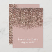 Taupe赤面ピンクローズブロンズグリッター保存日 案内ポストカード (正面/裏面)