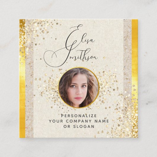 Taupe金ゴールド書道ソーシャルメディアQRコード写真 スクエア名刺 (正面)