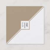 Taupe、白い三角形、モノグラムのジオメトモダンリ スクエア名刺 (正面)