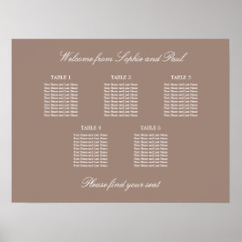 Taupe 5テーブル結婚の座席表ポスター ポスター