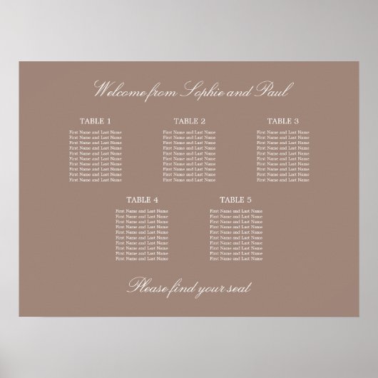 Taupe 5テーブル結婚の座席表ポスター ポスター (正面)