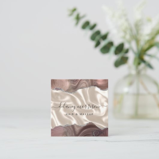 Taupe Agate Silver Glitter Luxury スクエア名刺 (スタンド正面)