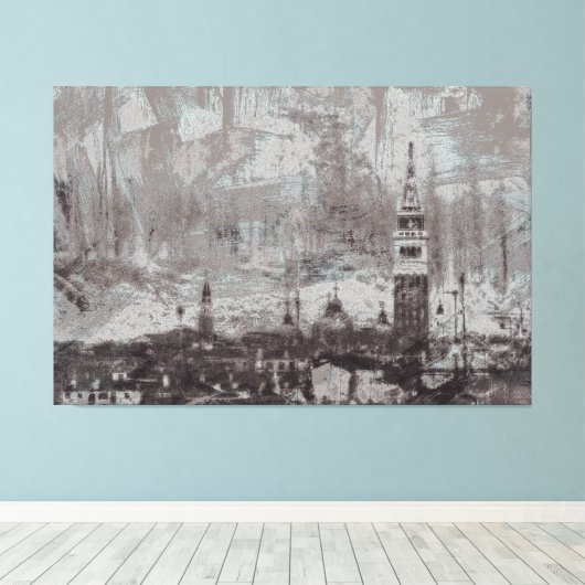 Taupe and Cyan 動揺して Skyline Venice Italy キャンバスプリント (インサイチュ (ウッドフロア))
