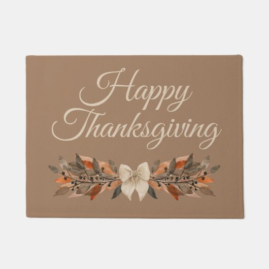 Taupe and Ivory “Happy Thanksgiving” Doormat ドアマット (正面)