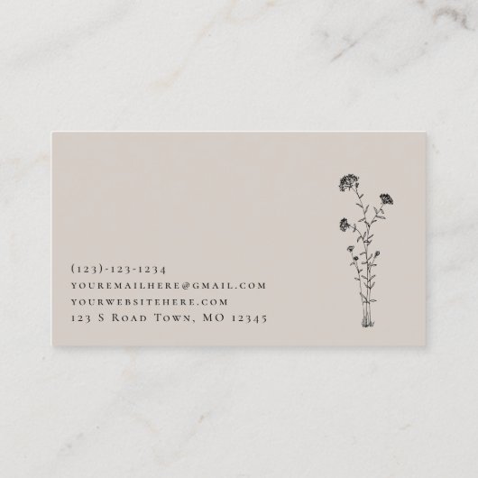 Taupe and Linen Botanical Sprig 名刺 (裏面)