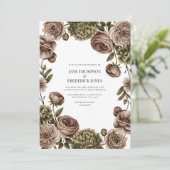 Taupe and Olive Green Watercolor Floral Wedding 招待状 (スタンド正面)