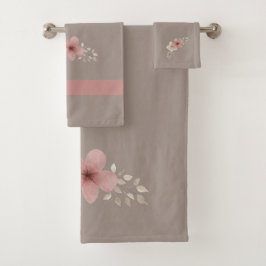 Taupe and Pink Floral バスタオルセット