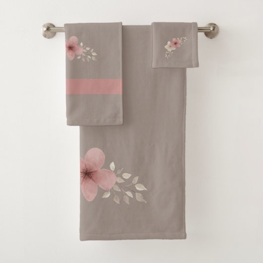 Taupe and Pink Floral バスタオルセット (インサイチュ)