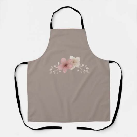 Taupe and Pink Floral Apron | Elegant Kitchen エプロン (正面)