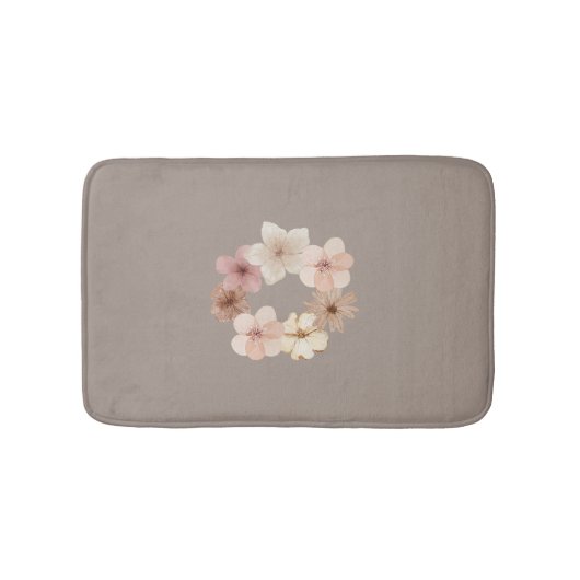 Taupe and Pink Floral Bath Mat | Elegant Bathroom  バスマット (正面)