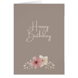 Taupe and Pink Floral Birthday Card | Elegant Card