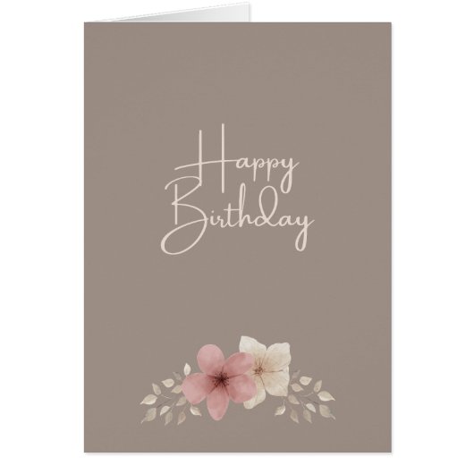 Taupe and Pink Floral Birthday Card | Elegant Card (正面)