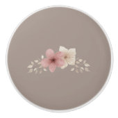 Taupe and Pink Floral Ceramic Drawer Pull セラミックノブ (正面)