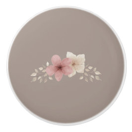 Taupe and Pink Floral Ceramic Drawer Pull セラミックノブ