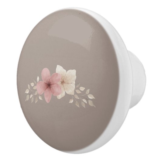 Taupe and Pink Floral Ceramic Drawer Pull セラミックノブ (右)