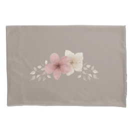 Taupe and Pink Floral Pillowcase 枕カバー
